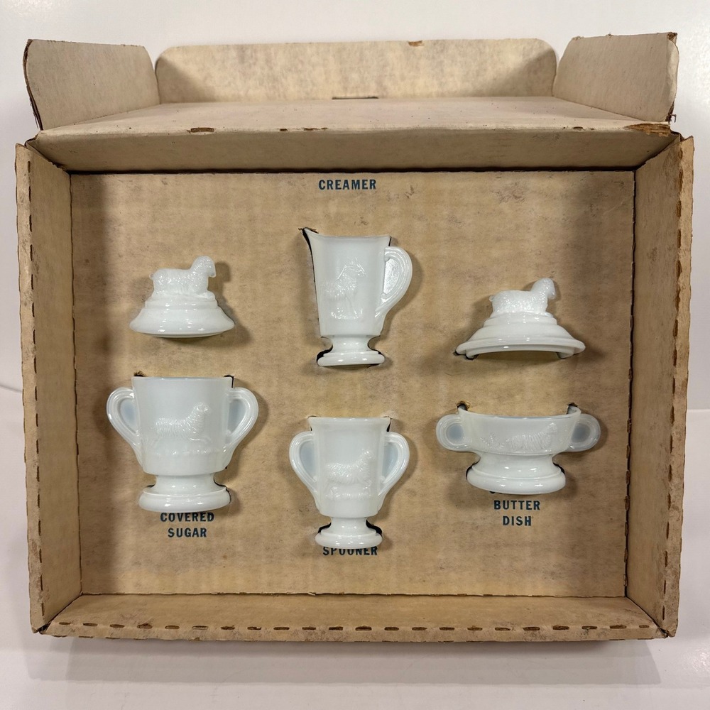 Vintage Boyd's Crystal‎ Milk Glass Lamb Children's Tea Set Brand New in Box